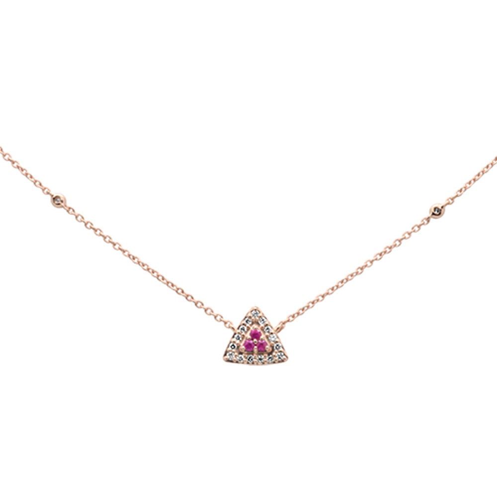 GEMSTONE CLOSEOUT! GEMSTONE CLOSEOUT!  .19ct G SI 14K Rose Gold Triangle Shaped Diamond & Ruby Gemstone Pendant Necklace 18"