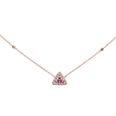 GEMSTONE CLOSEOUT! GEMSTONE CLOSEOUT!  .19ct G SI 14K Rose Gold Triangle Shaped Diamond & Ruby Gemstone Pendant Necklace 18"
