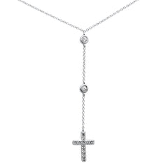 .20ct G SI 14K White Gold Diamond Cross Drop Pendant Lariat Necklace 16+2" Ext