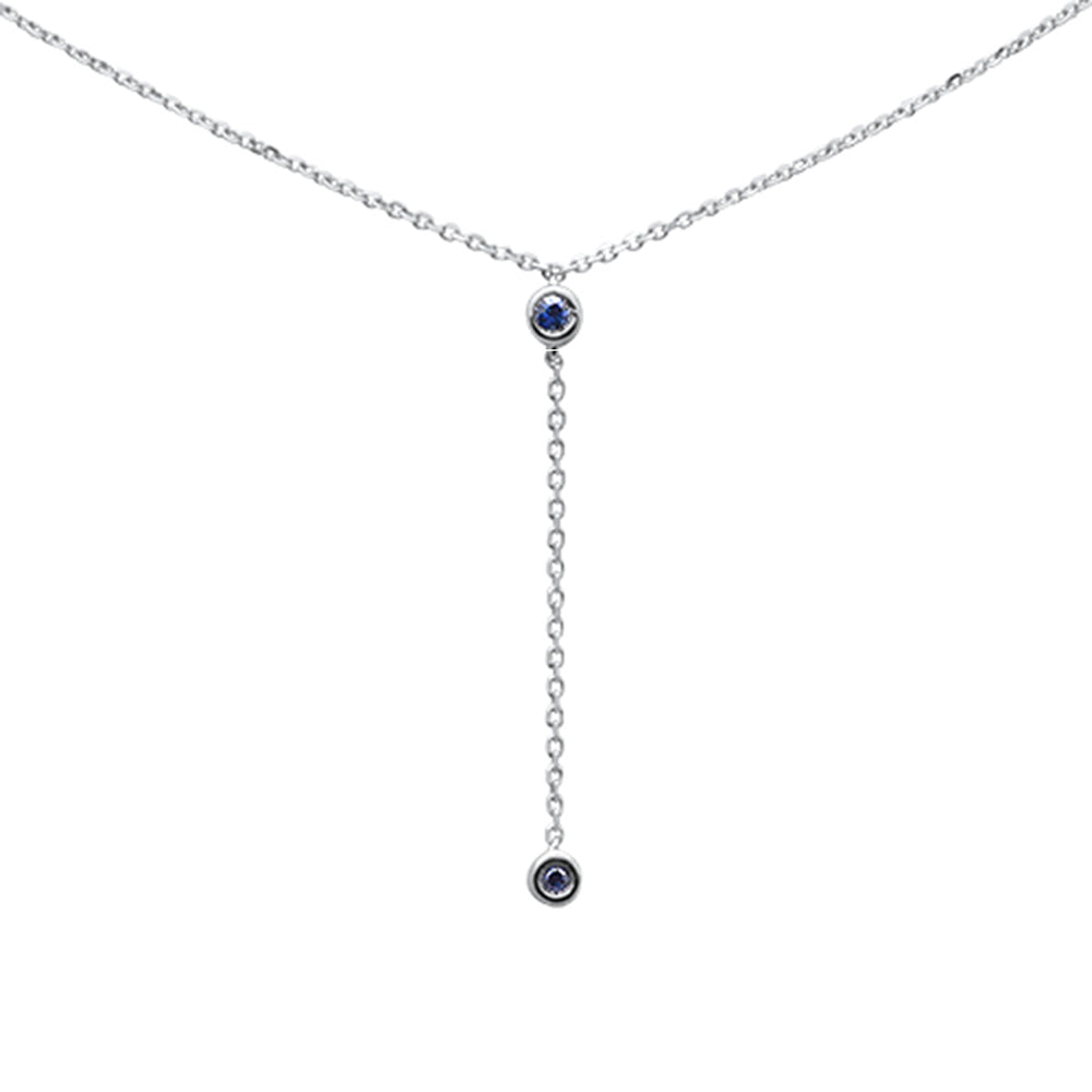 SPECIAL! .07ct G SI 14K White Gold Blue Sapphire Gemstone Drop Lariat Necklace Pendant 16+2"Ext