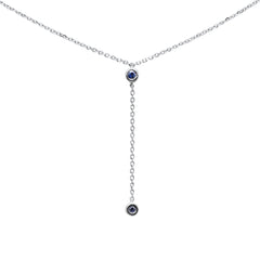SPECIAL! .07ct G SI 14K White Gold Blue Sapphire Gemstone Drop Lariat Necklace Pendant 16+2"Ext