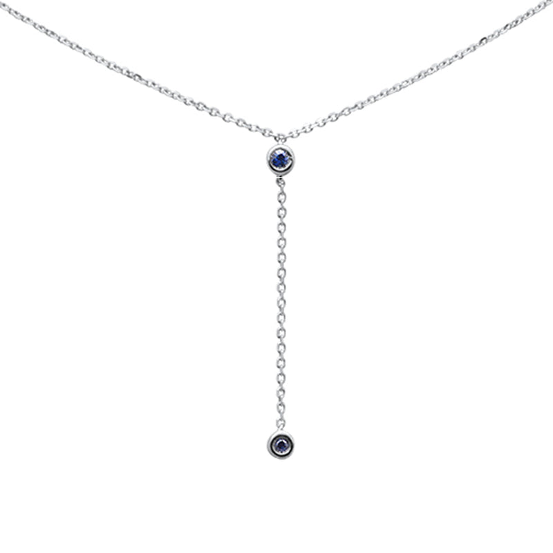 SPECIAL! .07ct G SI 14K White Gold Blue Sapphire Gemstone Drop Lariat Necklace Pendant 16+2"Ext