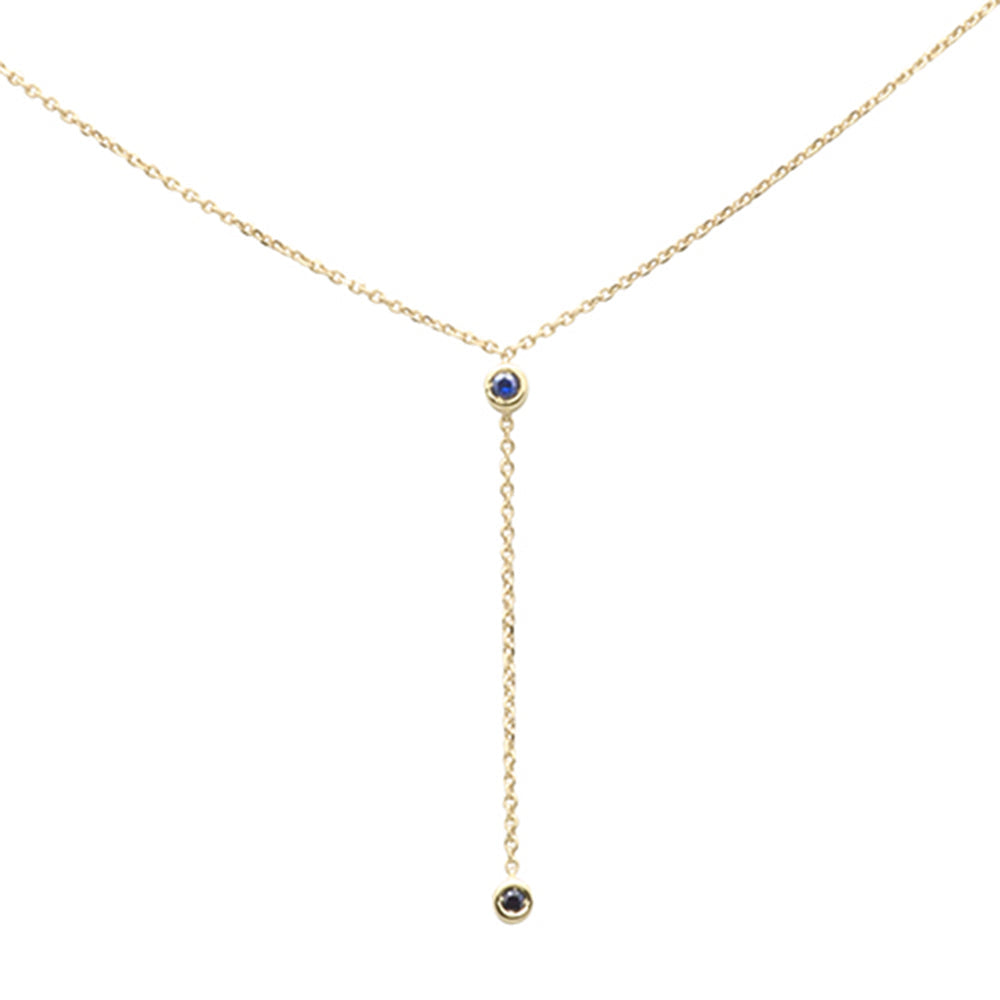 SPECIAL! .07ct G SI 14K Yellow Gold Blue Sapphire Gemstone Bezel Dangling Pendant Necklace 16" + 2" Ext.