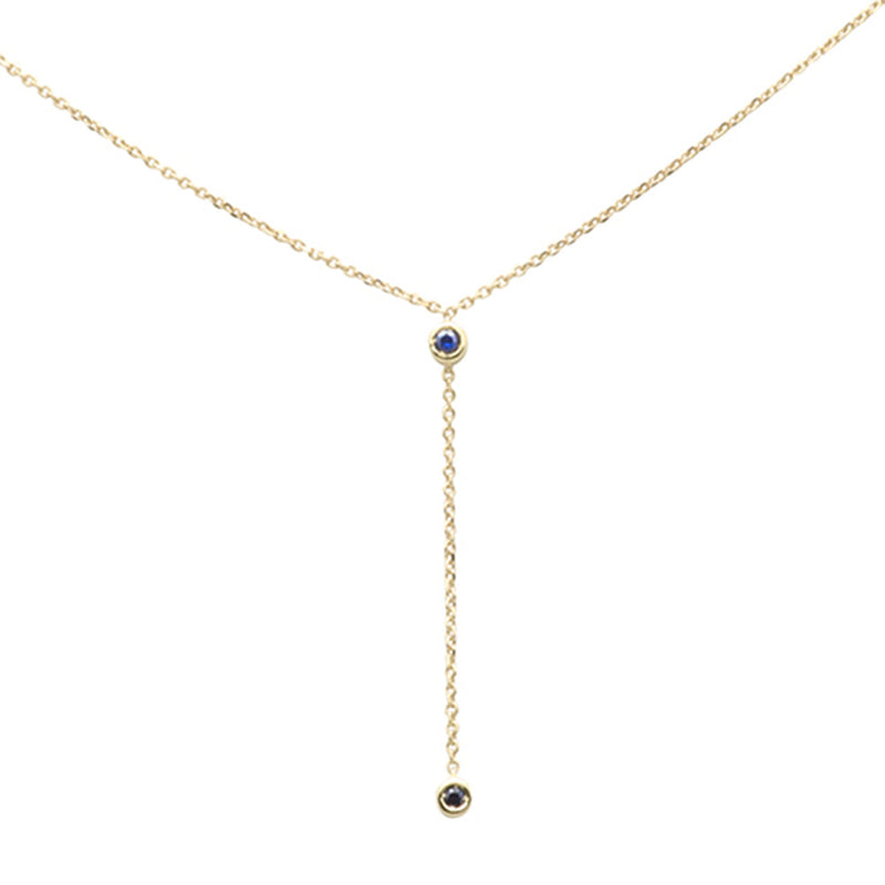 SPECIAL! .07ct G SI 14K Yellow Gold Blue Sapphire Gemstone Bezel Dangling Pendant Necklace 16" + 2" Ext.