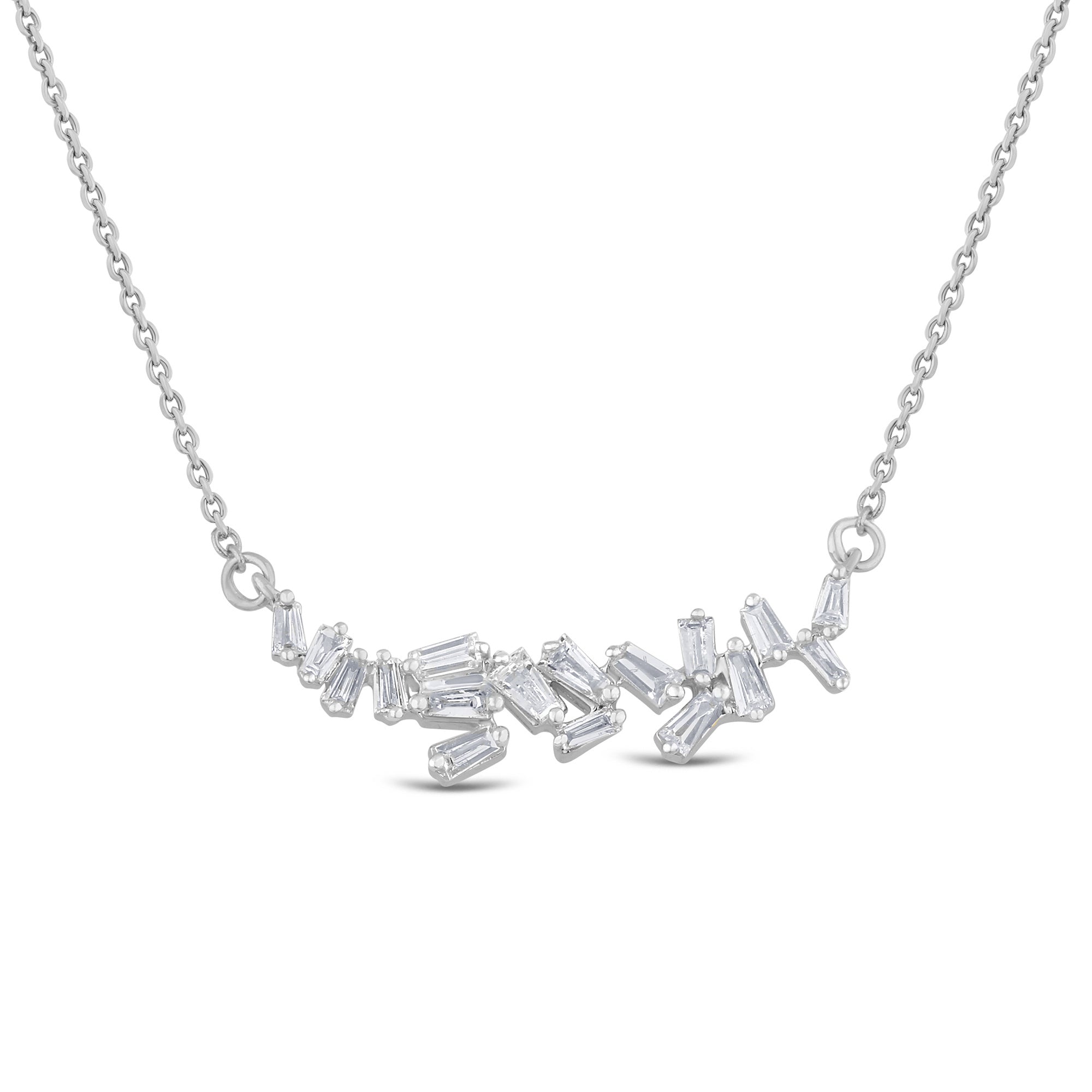SPECIAL! .22ct G SI 14K White Gold Baguette Diamond Pendant Necklace 18" Long