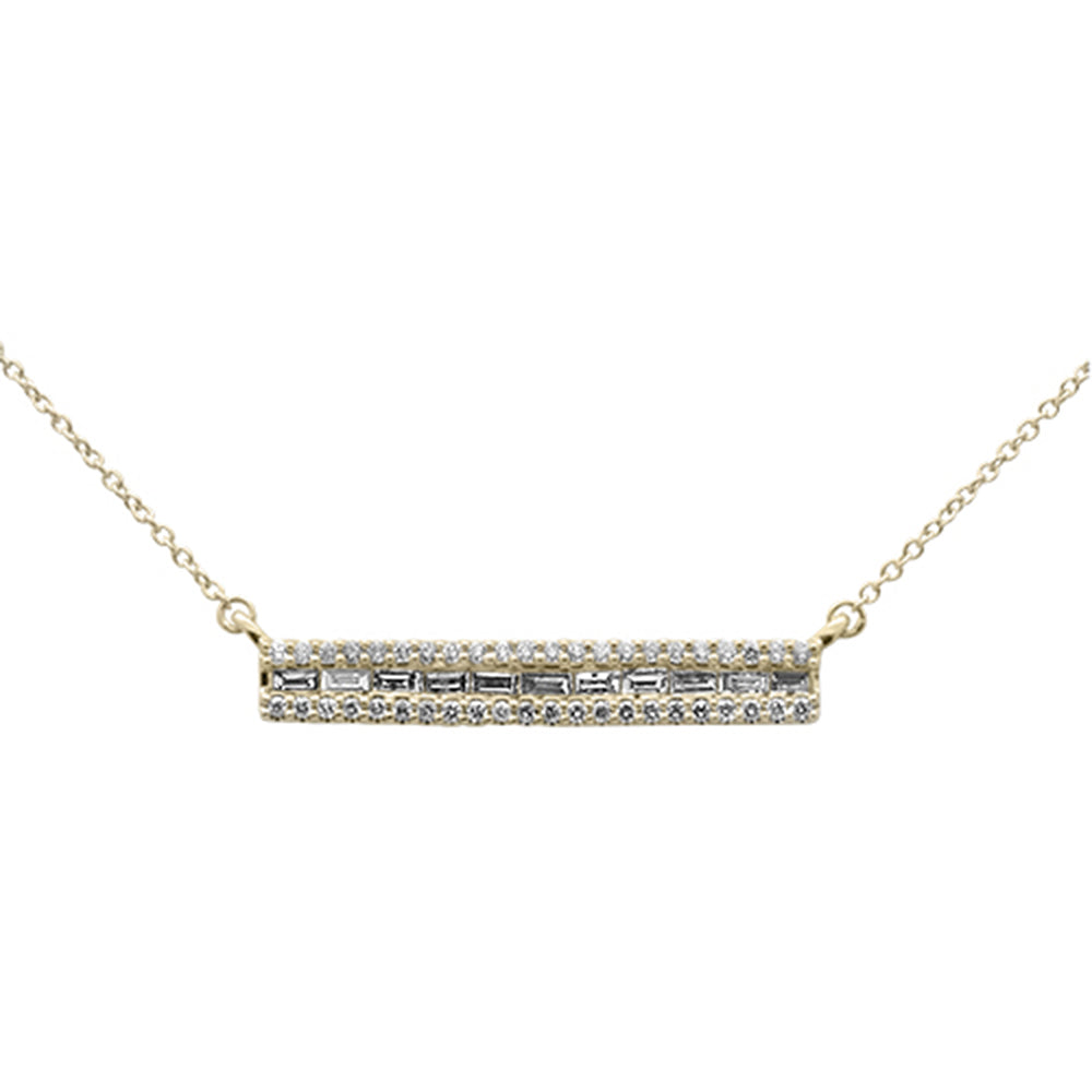 SPECIAL!.39ct G SI 14K Yellow Gold Diamond Round & Baguette Bar Pendant Necklace 18" Long