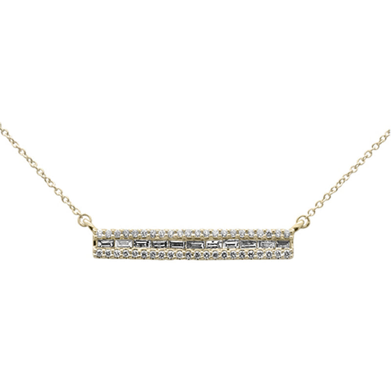 SPECIAL!.39ct G SI 14K Yellow Gold Diamond Round & Baguette Bar Pendant Necklace 18" Long