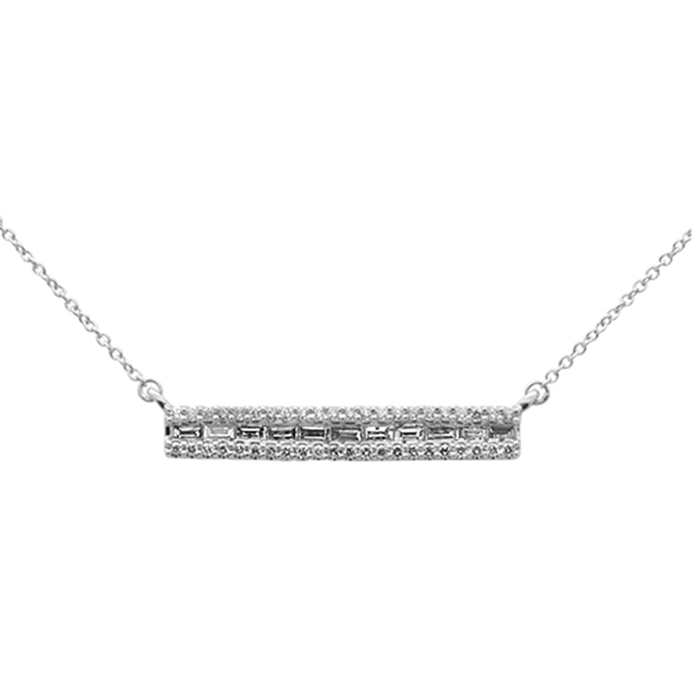 SPECIAL!.40ct G SI 14K White Gold Diamond Round & Baguette Bar Pendant Necklace 18" Long