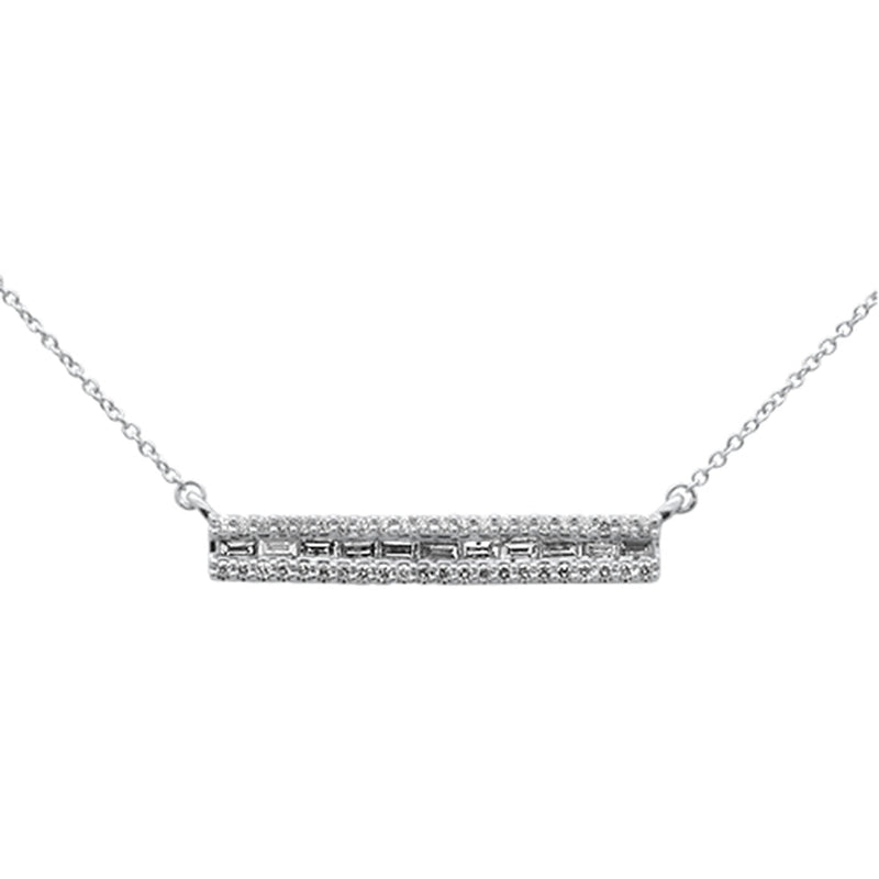 SPECIAL!.40ct G SI 14K White Gold Diamond Round & Baguette Bar Pendant Necklace 18" Long