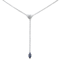 DIAMOND CLOSEOUT!  .13ct G SI 14K White Gold Diamond & Blue Sapphire Drop Lariat Pendant Necklace 18" Long