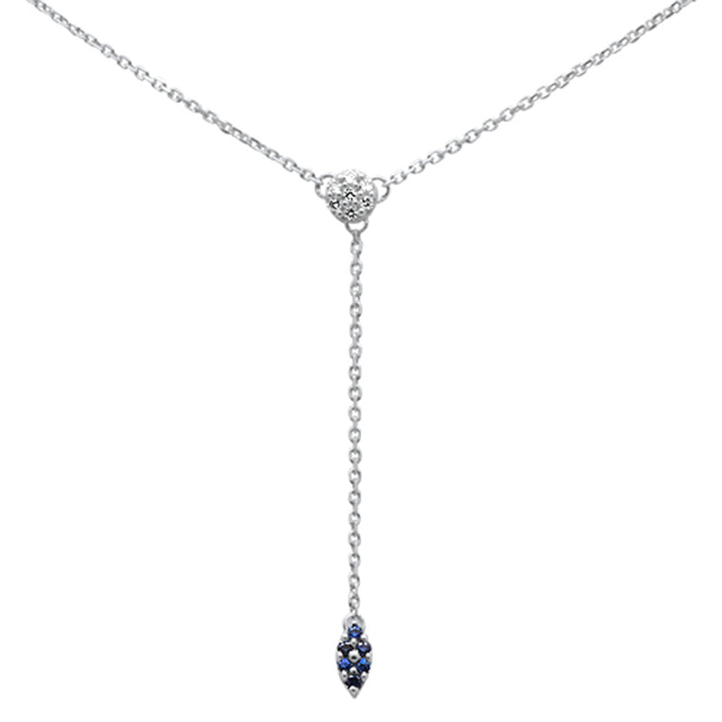 DIAMOND CLOSEOUT!  .13ct G SI 14K White Gold Diamond & Blue Sapphire Drop Lariat Pendant Necklace 18" Long