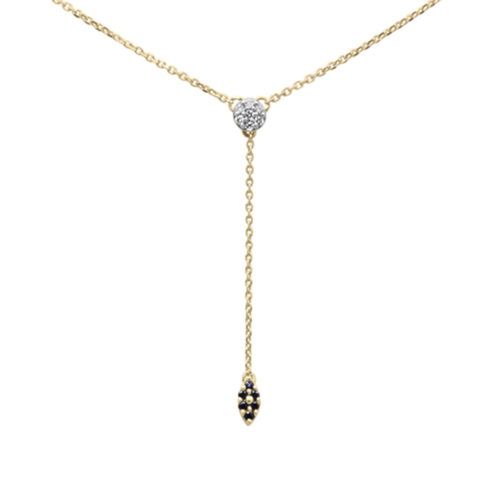 DIAMOND CLOSEOUT!  .13ct G SI 14K Yellow Gold Diamond & Blue Sapphire Gemstone Drop Pendant Necklace 18" Long
