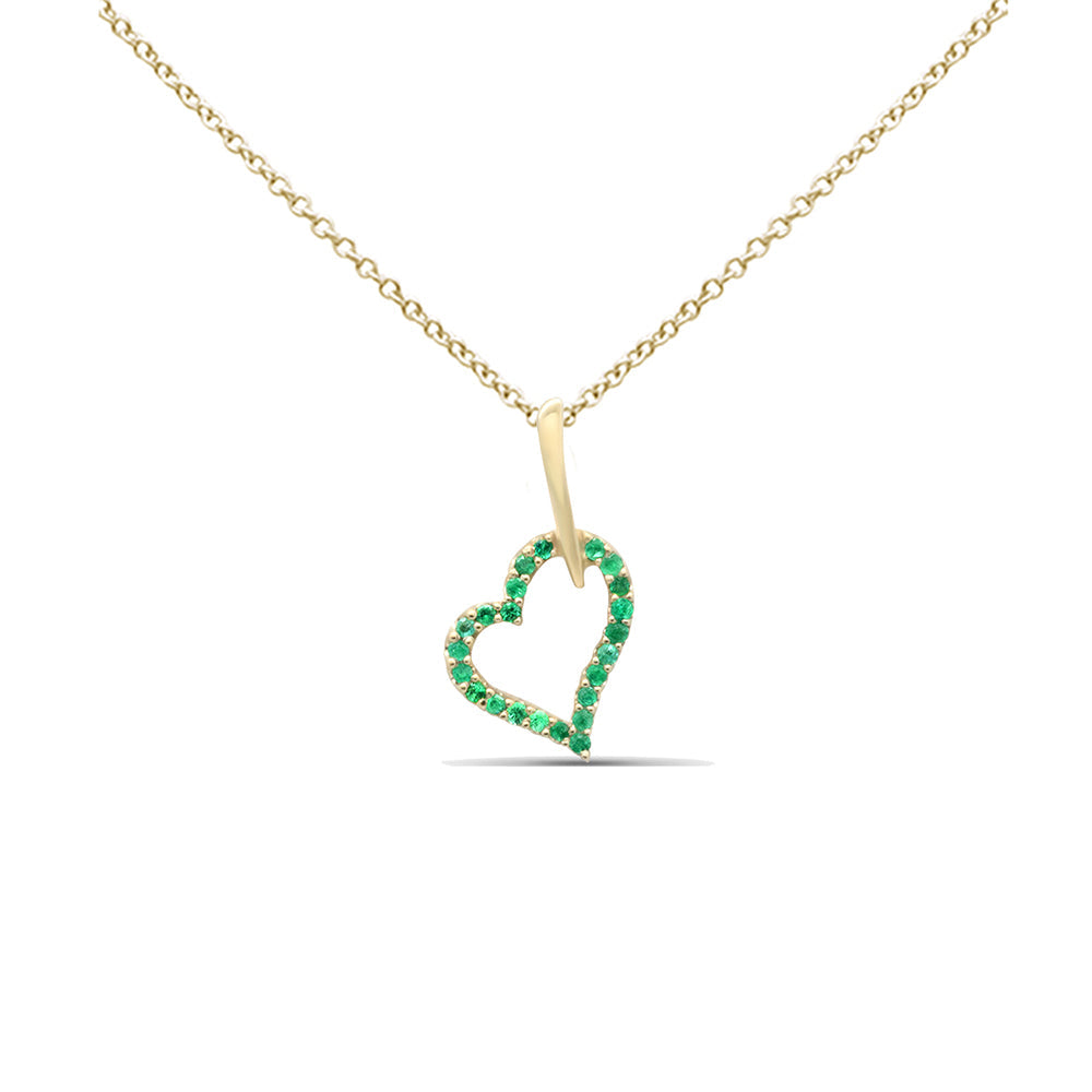 SPECIAL! .09ct G SI 14K Yellow Gold Emerald Gemstone Heart Charm Pendant Necklace 18" Long