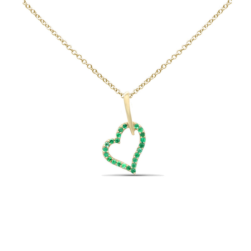 SPECIAL! .09ct G SI 14K Yellow Gold Emerald Gemstone Heart Charm Pendant Necklace 18" Long