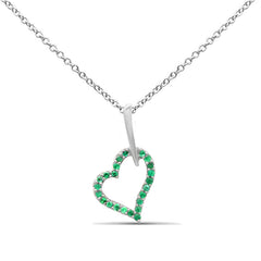 SPECIAL! .09ct G SI 14K White Gold Emerald Gemstone Heart Pendant 18" Chain