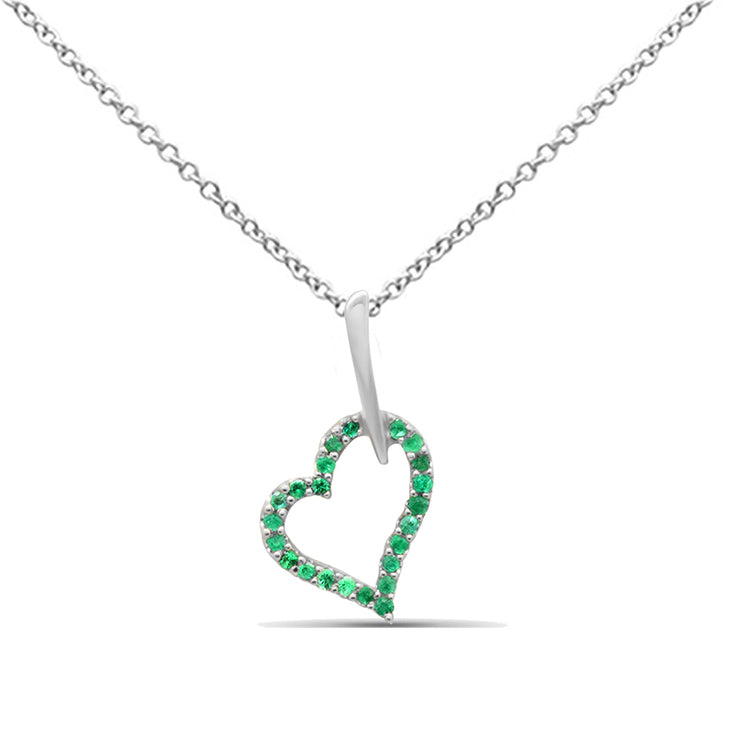 SPECIAL! .09ct G SI 14K White Gold Emerald Gemstone Heart Pendant 18" Chain