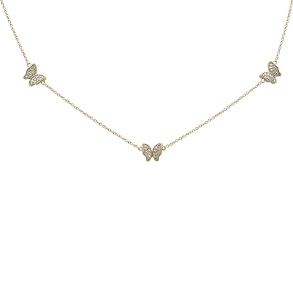 SPECIAL!.16ct G SI 14K Yellow Gold Diamond Butterfly Pendant Necklace 14" Long