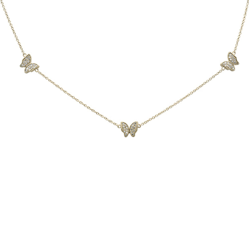 SPECIAL!.16ct G SI 14K Yellow Gold Diamond Butterfly Pendant Necklace 14" Long