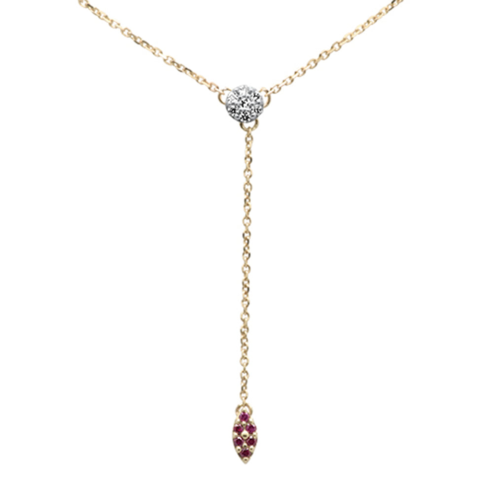DIAMOND CLOSEOUT!  .12ct G SI 14K Yellow Gold Diamond & Ruby Gemstone Lariat Pendant Necklace 18" Long
