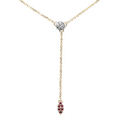 DIAMOND CLOSEOUT!  .12ct G SI 14K Yellow Gold Diamond & Ruby Gemstone Lariat Pendant Necklace 18" Long