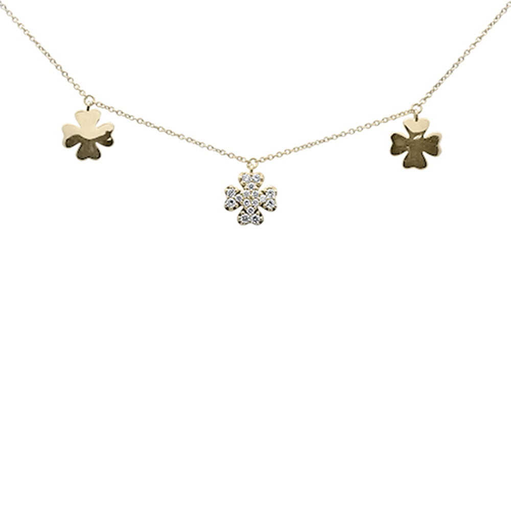 SPECIAL! .20ct G SI 14K Yellow Gold Diamond Clover Style Pendant Necklace 16" + 2" Ext