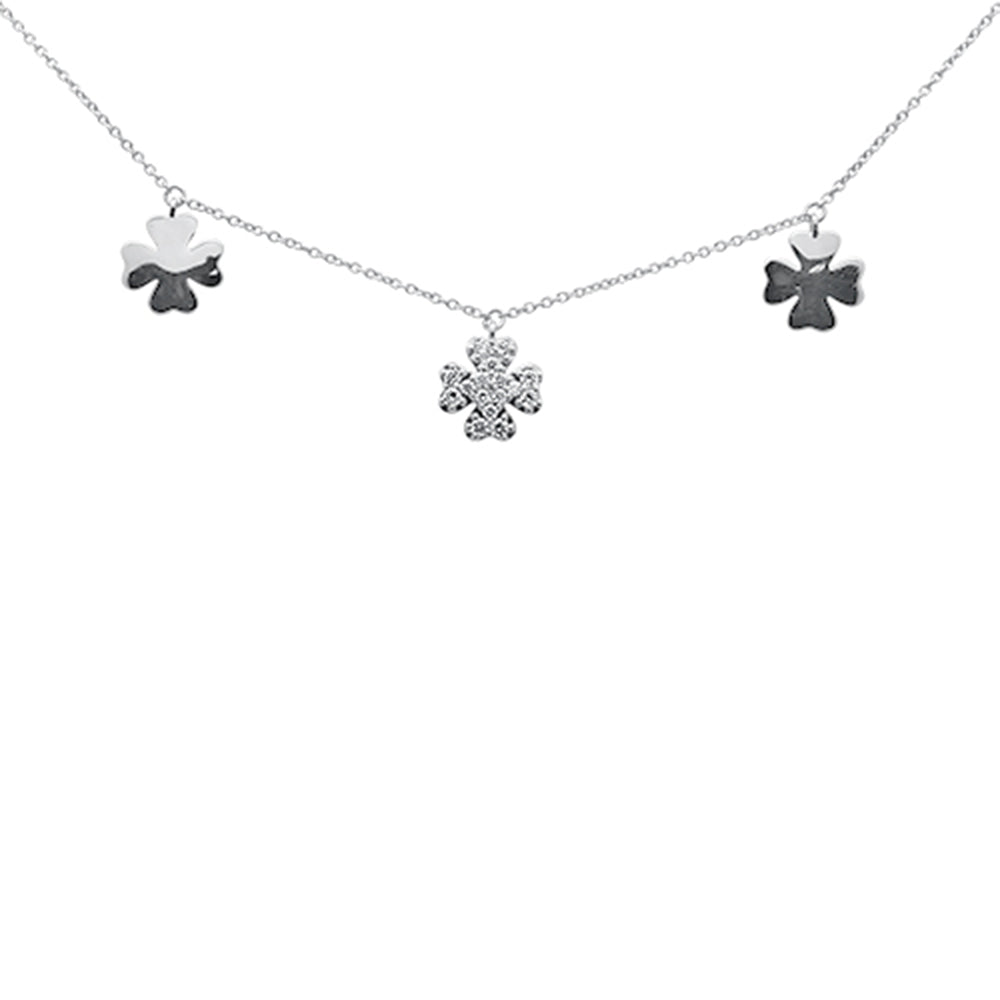 SPECIAL! .21ct G SI 14K White Gold Diamond Clover Style Pendant Necklace 16+2" Ext