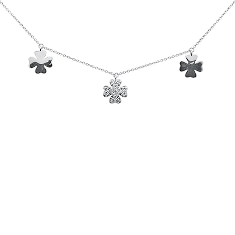 SPECIAL! .21ct G SI 14K White Gold Diamond Clover Style Pendant Necklace 16+2" Ext