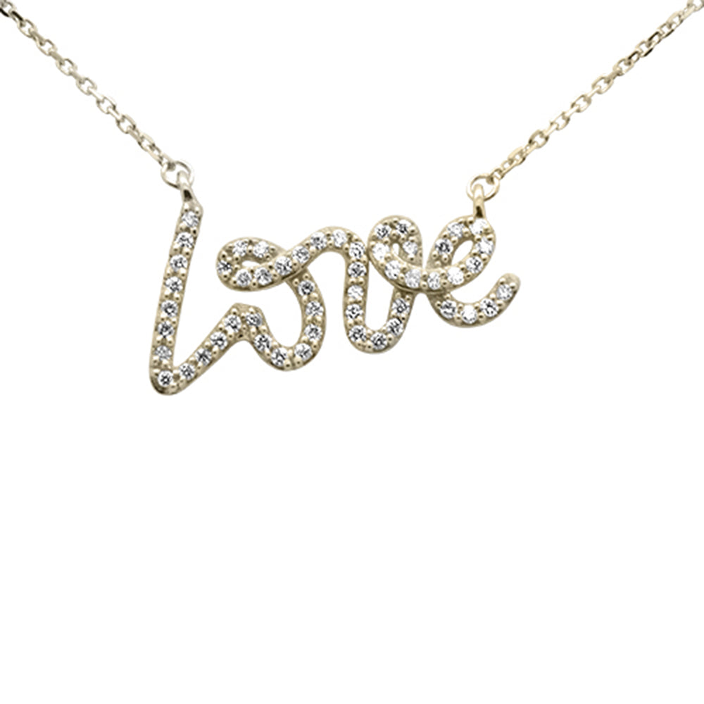 SPECIAL!.24ct G SI 14K Yellow Gold Diamond "Love" Script Pendant Necklace 18" Long