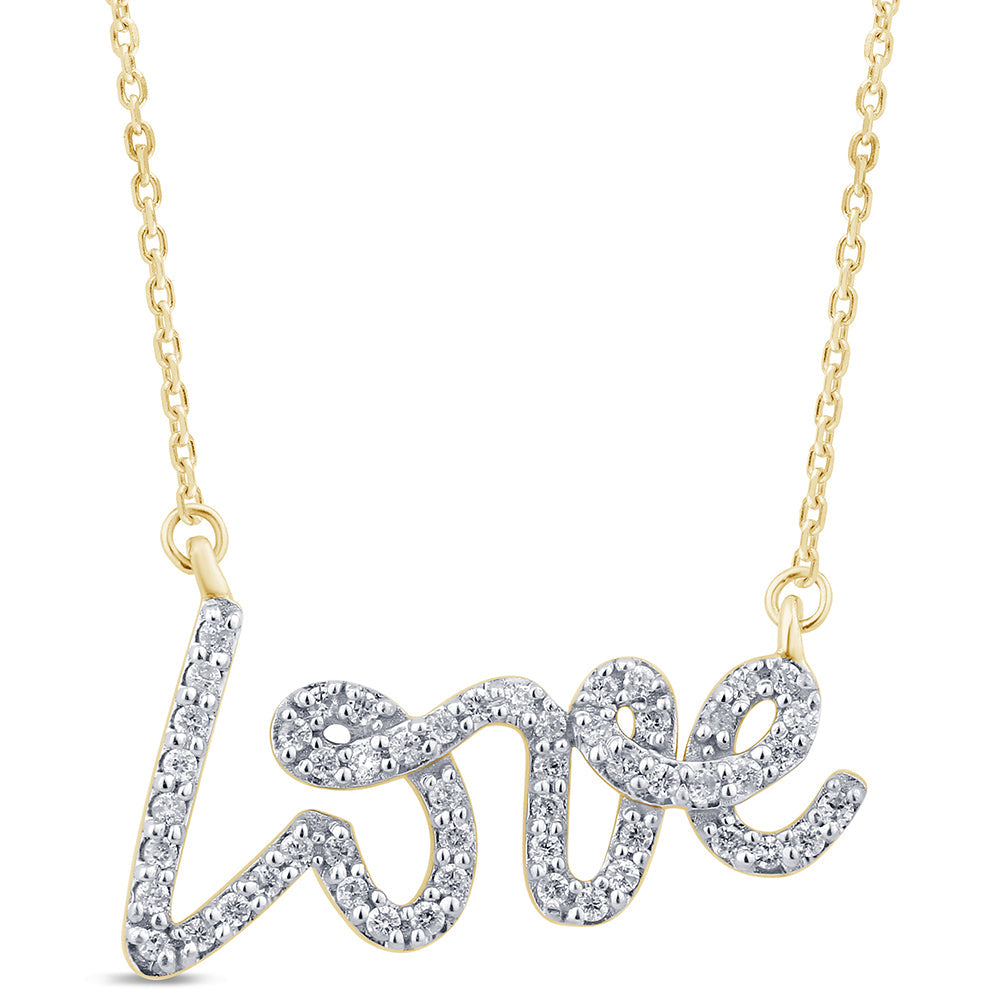 SPECIAL!.24ct G SI 14K Yellow Gold Diamond "Love" Script Pendant Necklace 18" Long