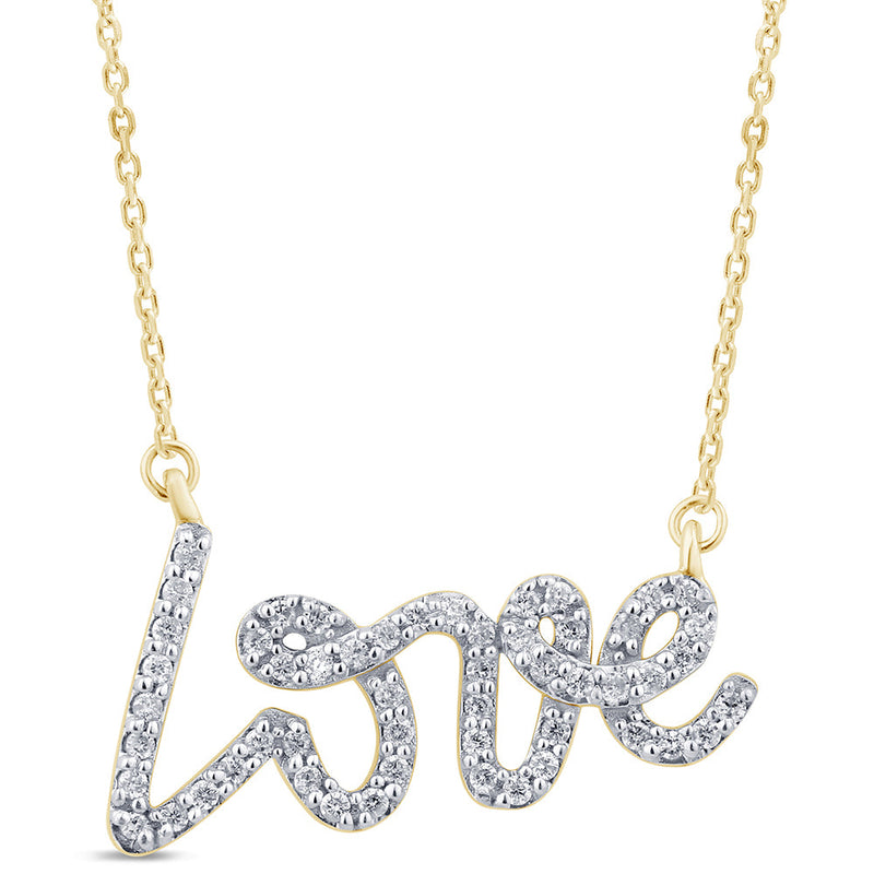SPECIAL!.24ct G SI 14K Yellow Gold Diamond "Love" Script Pendant Necklace 18" Long
