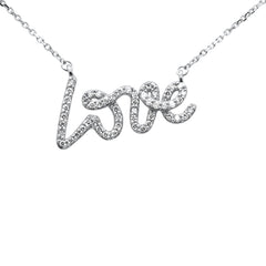 SPECIAL!.24ct G SI 14K White Gold Diamond "Love" Script Pendant Necklace 18" Long