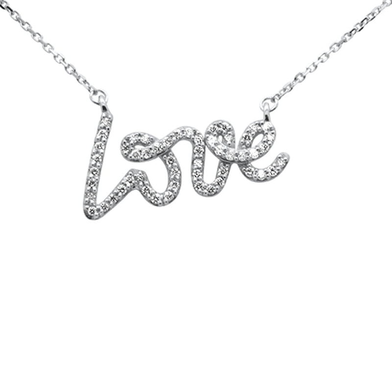 SPECIAL!.24ct G SI 14K White Gold Diamond "Love" Script Pendant Necklace 18" Long