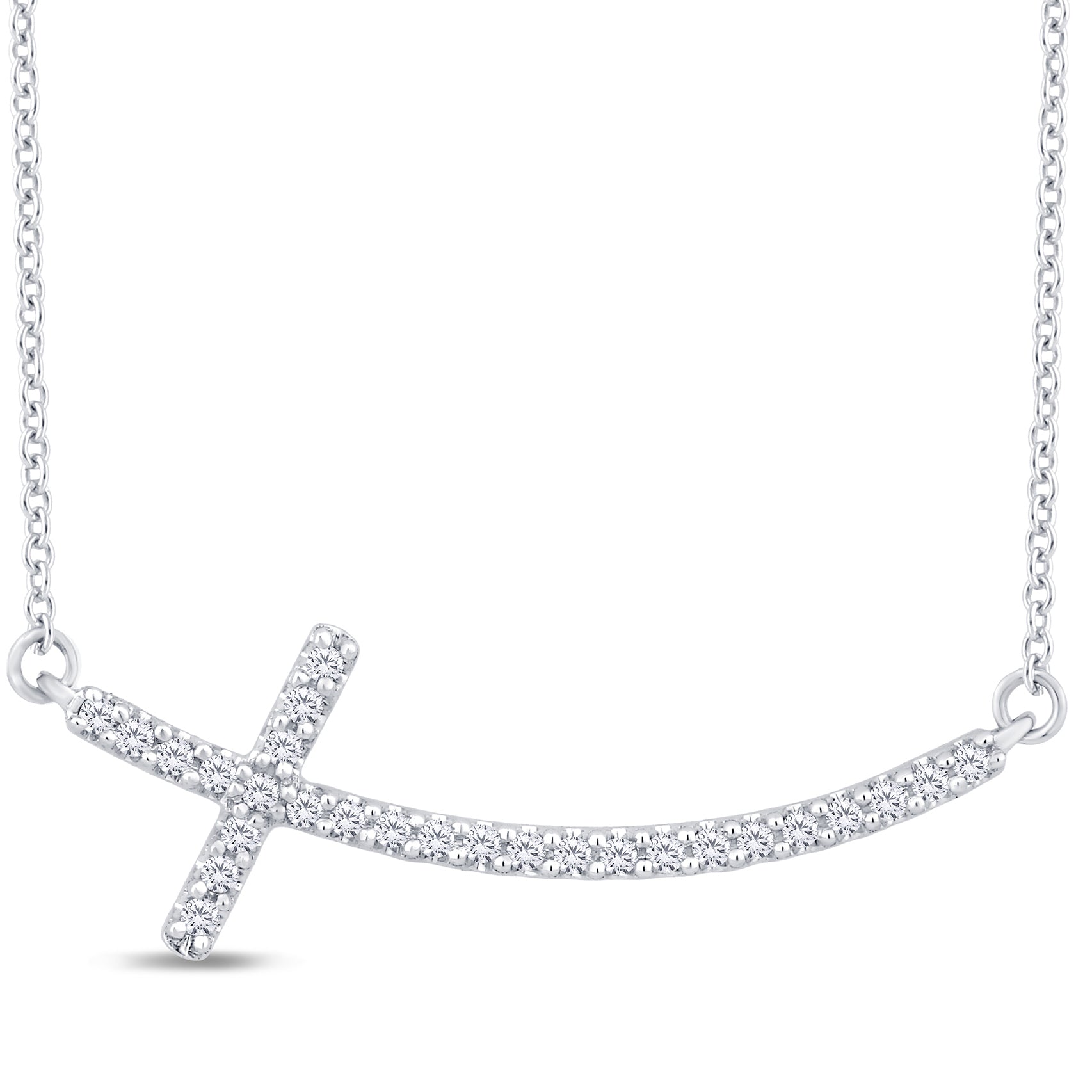SPECIAL!.13ct G SI 14K White Gold Diamond Sideways Cross Pendant Necklace 18"