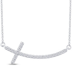 SPECIAL!.13ct G SI 14K White Gold Diamond Sideways Cross Pendant Necklace 18"