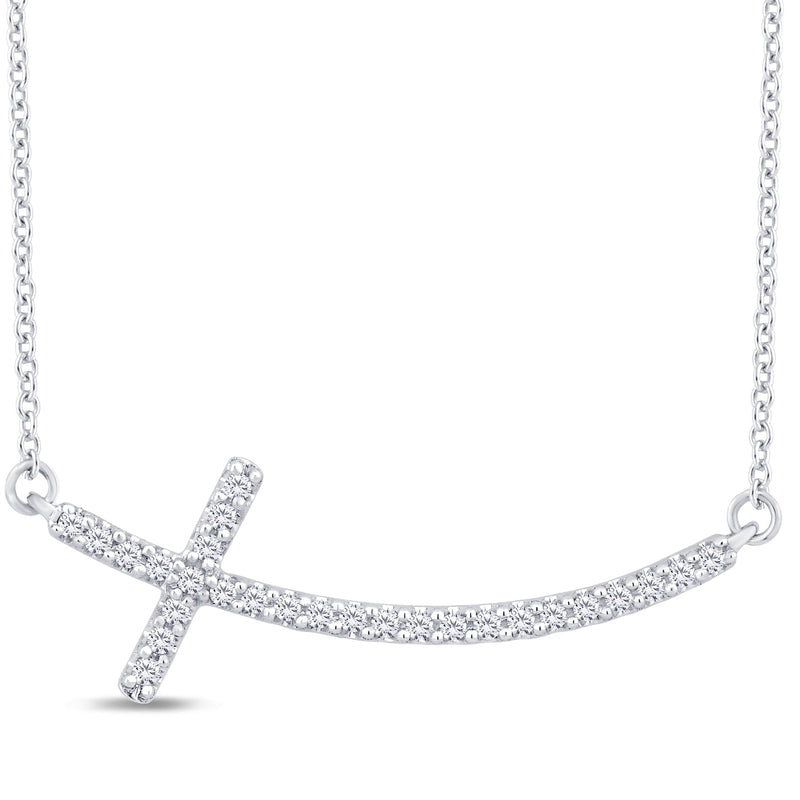 SPECIAL!.13ct G SI 14K White Gold Diamond Sideways Cross Pendant Necklace 18"