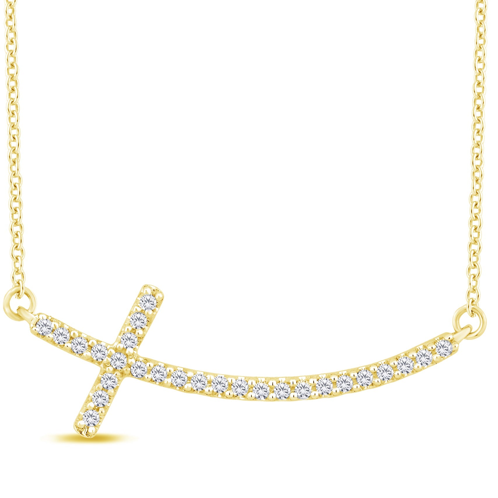 SPECIAL!.12ct G SI 14K Yellow Gold Diamond Sideways Cross Pendant Necklace 18" Long