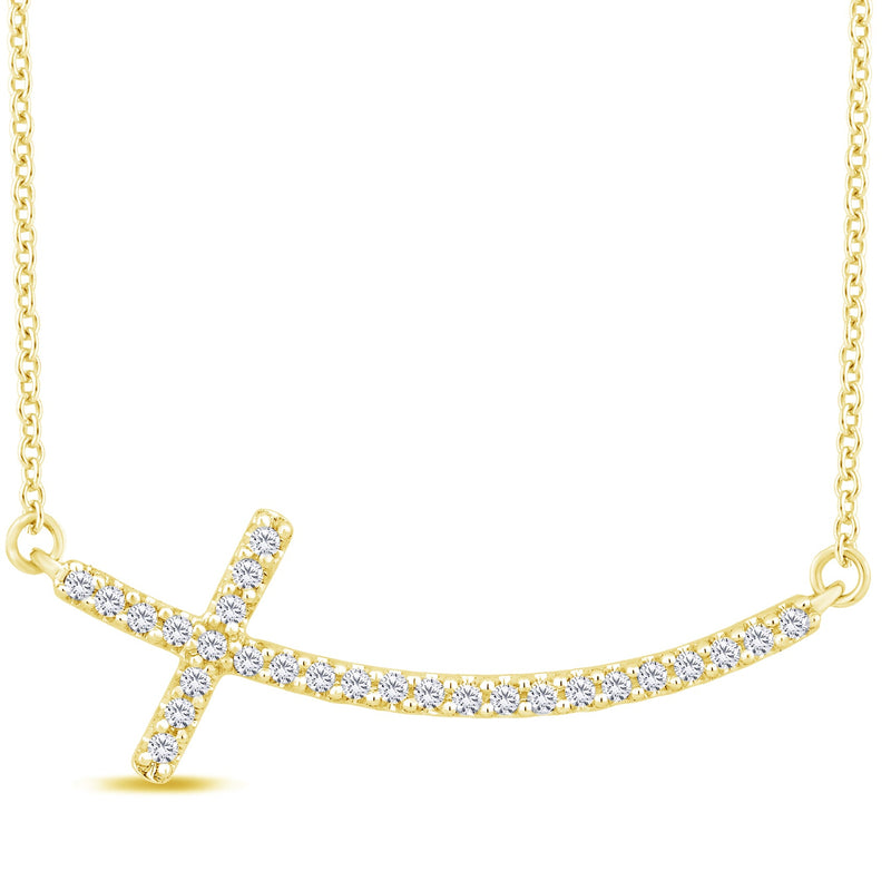 SPECIAL!.12ct G SI 14K Yellow Gold Diamond Sideways Cross Pendant Necklace 18" Long