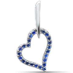 GEMSTONE CLOSEOUT ! 0.16CT 14K White Gold Blue Sapphire Gemstone Heart Charm Pendant Only