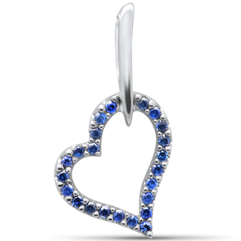 GEMSTONE CLOSEOUT ! 0.16CT 14K White Gold Blue Sapphire Gemstone Heart Charm Pendant Only