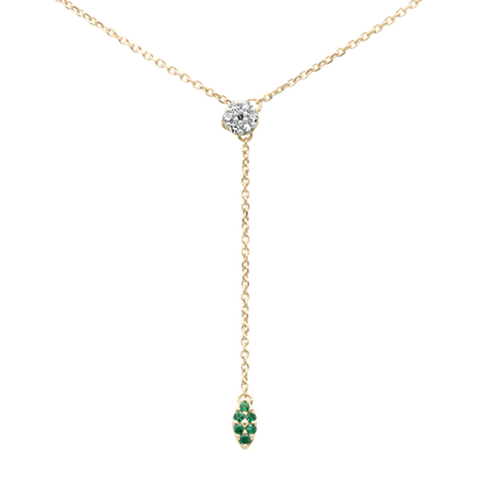 .11ct G SI 14K Yellow Gold Diamond & Emerald Gemstone Lariat Pendant Necklace 18" Long