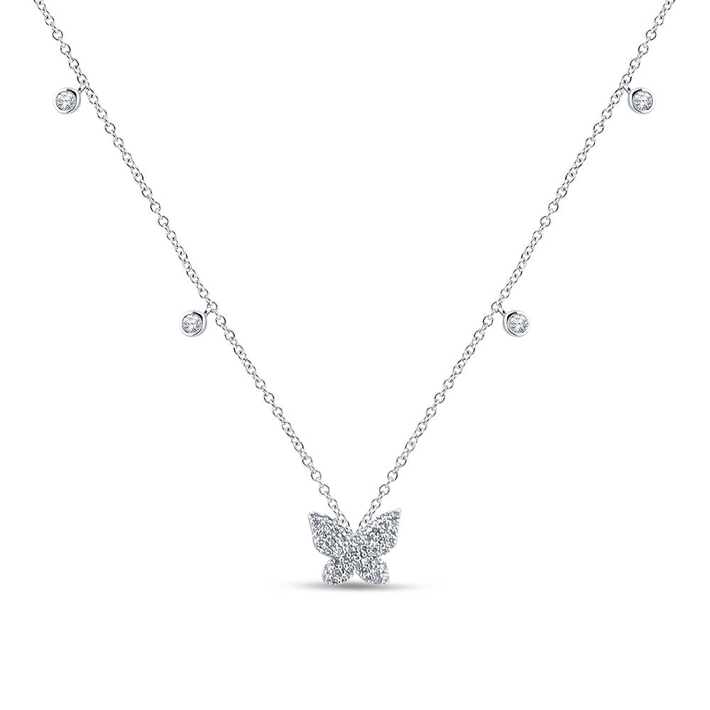 SPECIAL! .21ct G SI 14K White Gold Diamond Butterfly Pendant Necklace 16+2" Ext