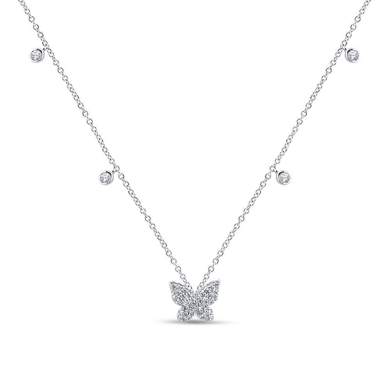 SPECIAL! .21ct G SI 14K White Gold Diamond Butterfly Pendant Necklace 16+2" Ext