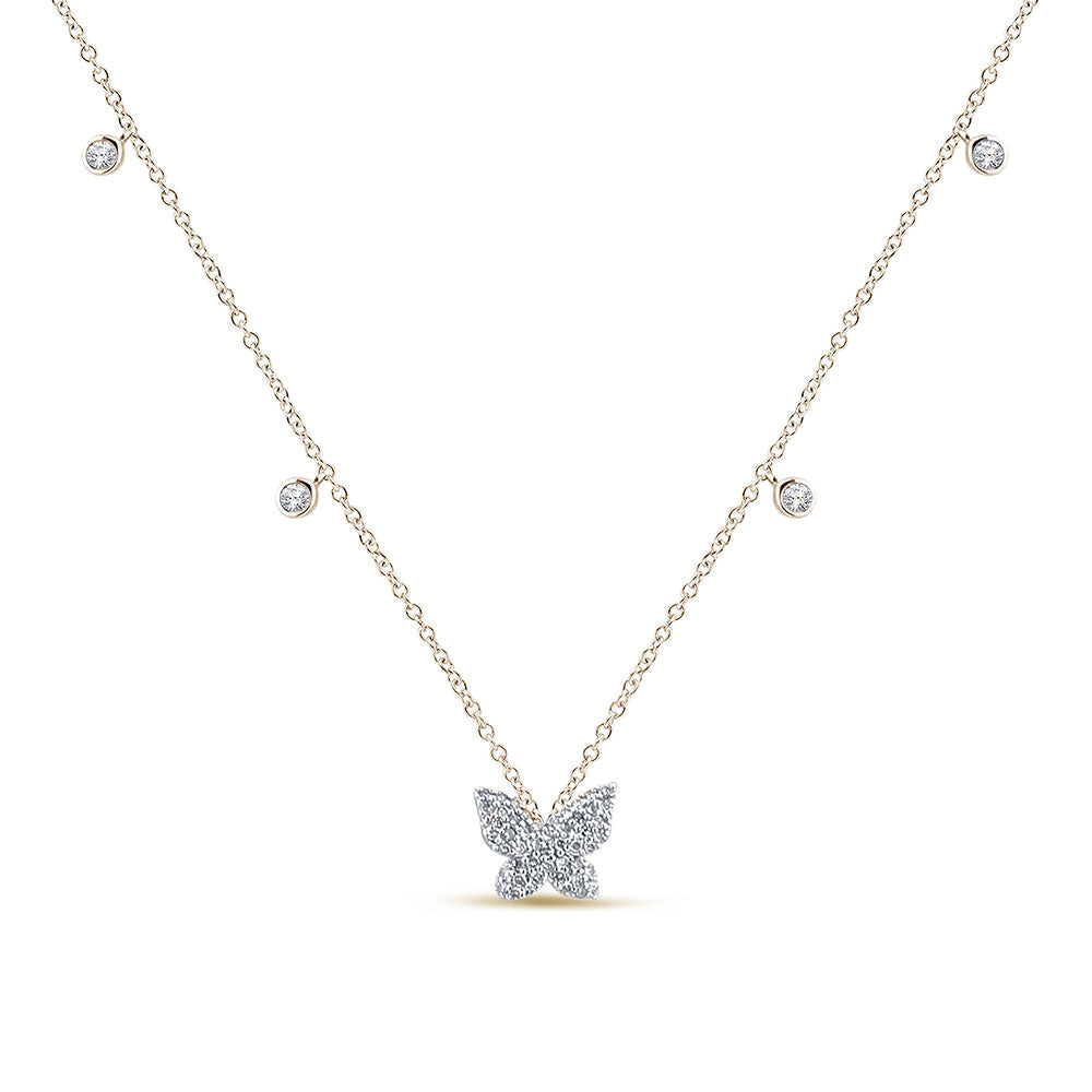SPECIAL!.22ct G SI 14K Yellow Gold Diamond Butterfly Pendant Necklace 16+2" Ext