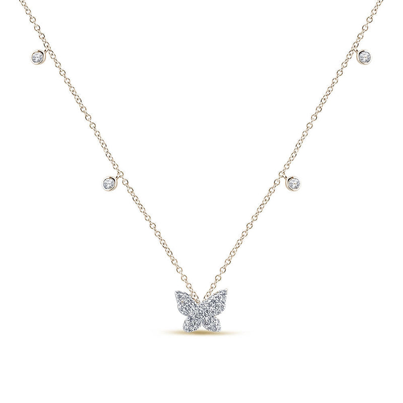SPECIAL!.22ct G SI 14K Yellow Gold Diamond Butterfly Pendant Necklace 16+2" Ext
