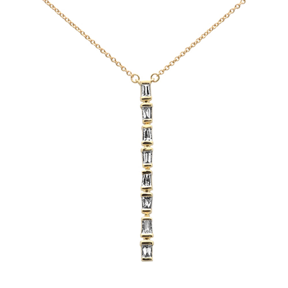 SPECIAL!.28ct G SI 14K Yellow Gold Baguette Diamond Drop Line Pendant Necklace 18" Long