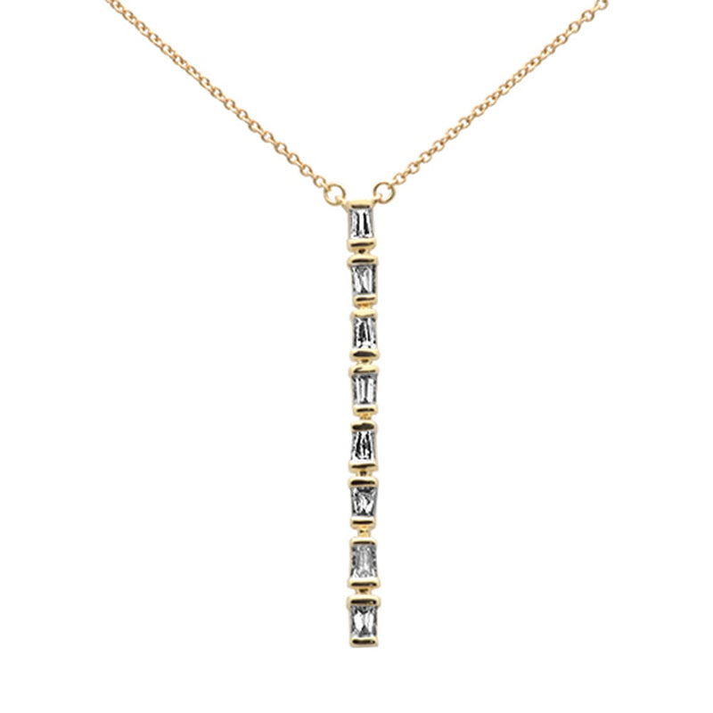 SPECIAL!.28ct G SI 14K Yellow Gold Baguette Diamond Drop Line Pendant Necklace 18" Long