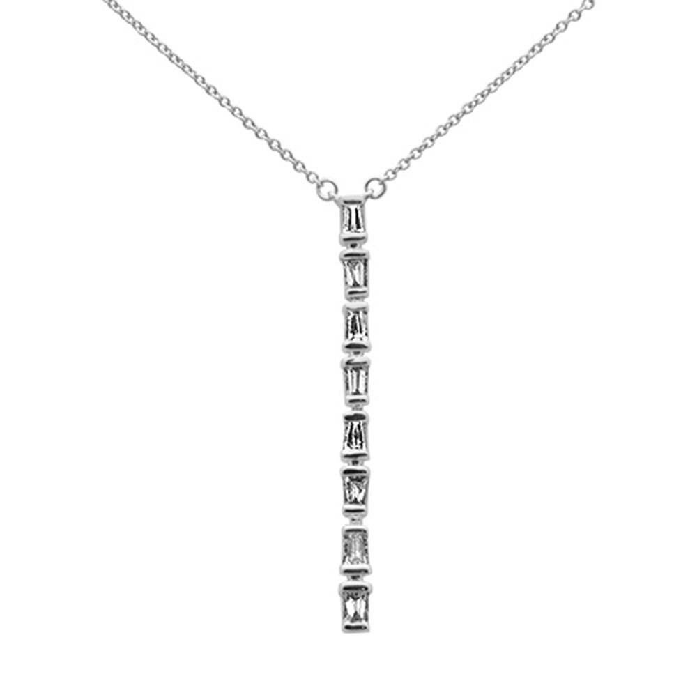 SPECIAL! .28ct G SI 14K White Gold Baguette Diamond Drop Line Pendant Necklace 18" Long