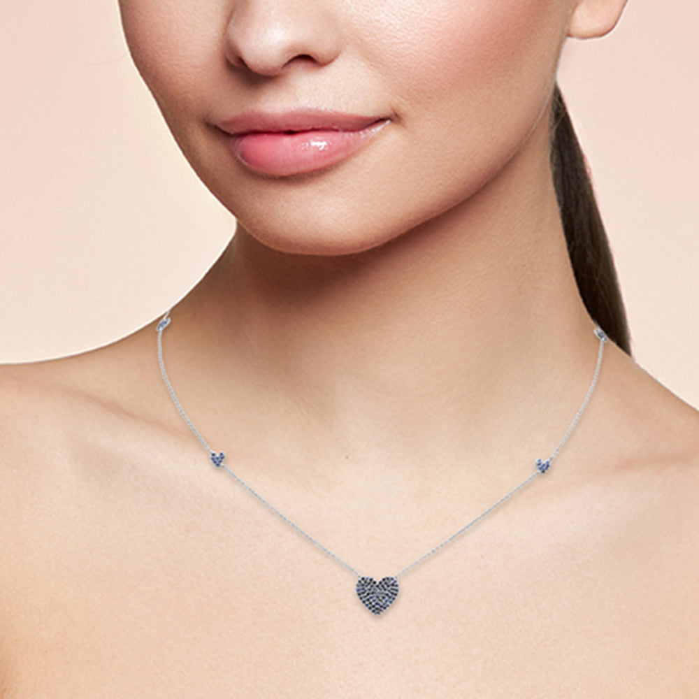 SPECIAL!.66ct G SI 14K White Gold Blue Sapphire Gemstone Heart Pendant Necklace 18"