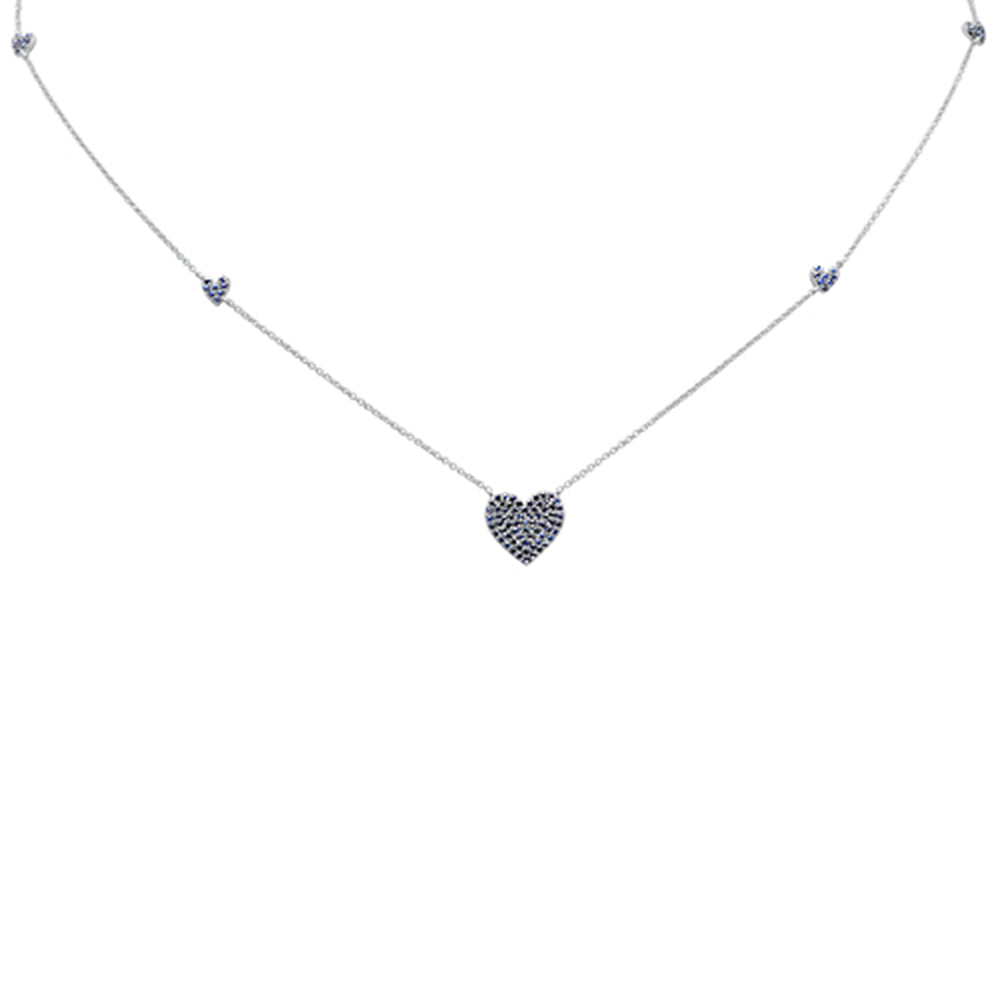 SPECIAL!.66ct G SI 14K White Gold Blue Sapphire Gemstone Heart Pendant Necklace 18"