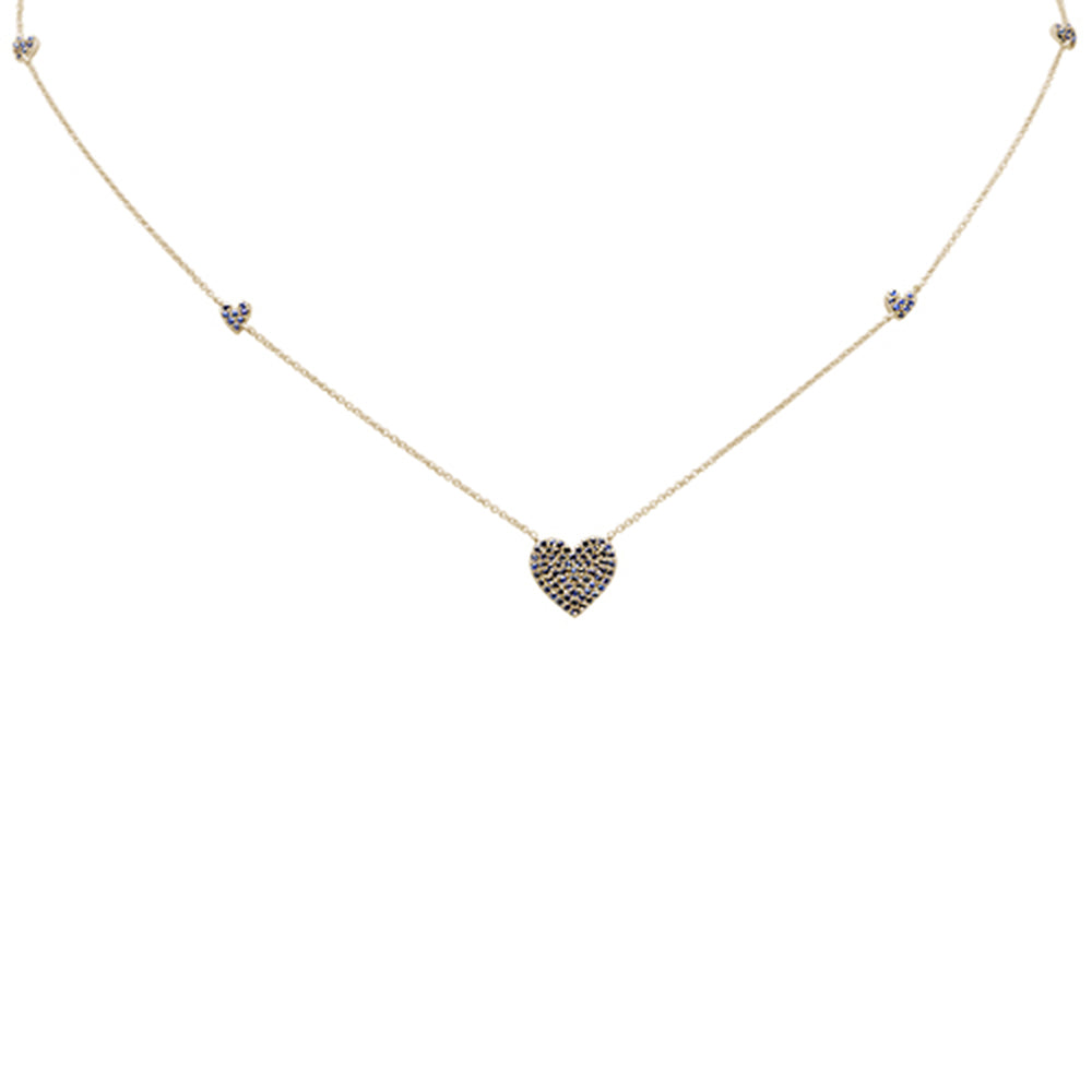SPECIAL!.68ct G SI 14K Yellow Gold Blue Sapphire Gemstone Heart Pendant Necklace 18"